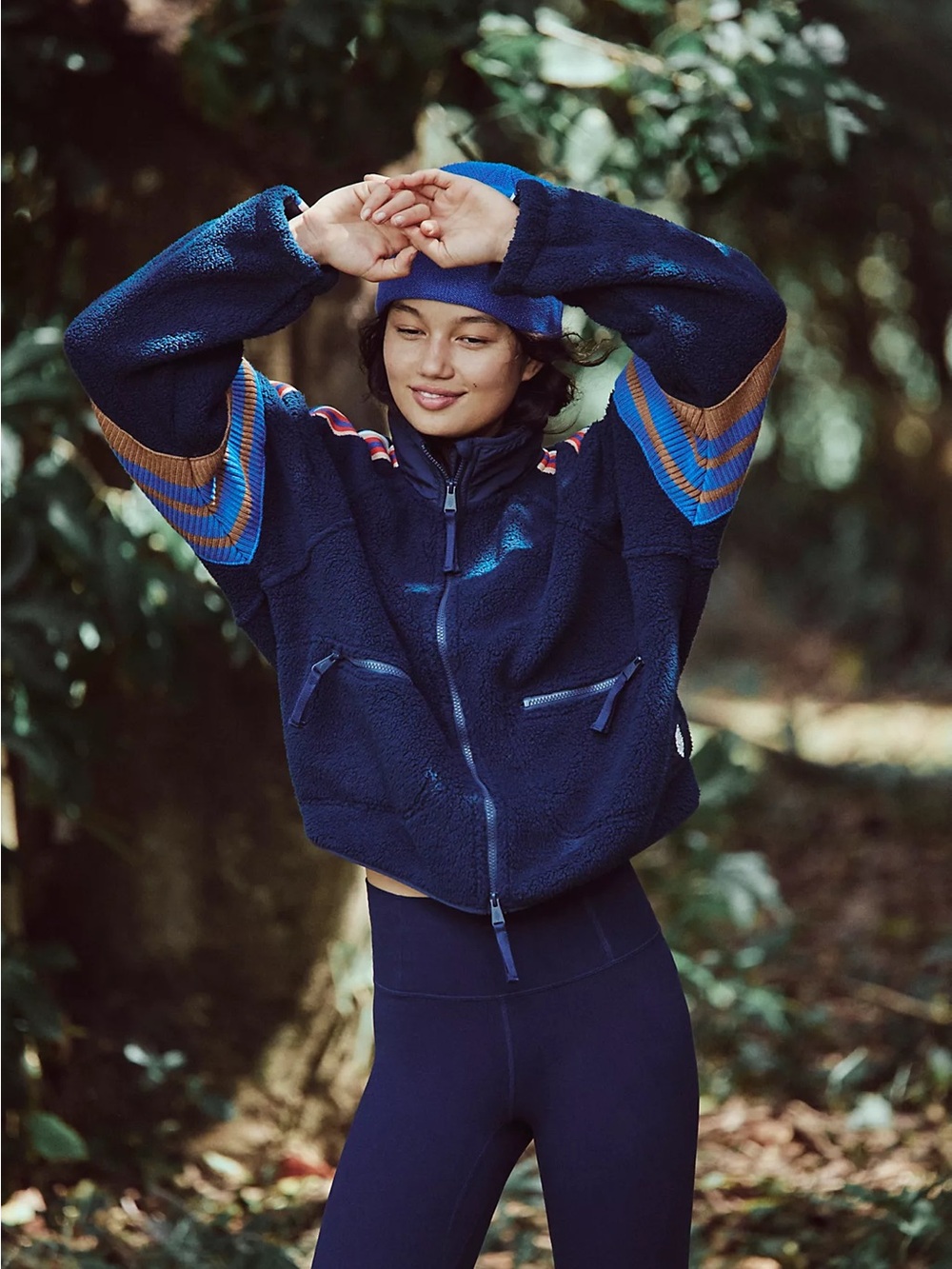 Free People Mountain High Sporty Buti Logo Fleece Sporty Jacket Navy Sherpa S - Picture 3 of 9